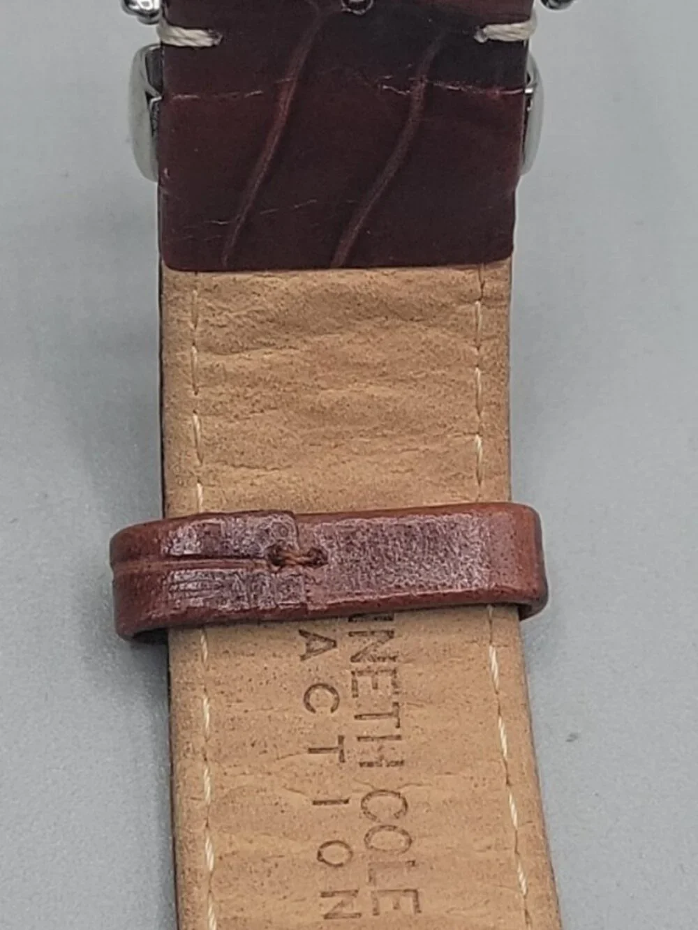 Kenneth Cole Reaction Mens Brown Watch KC1327 Croco Leather Band Date Display